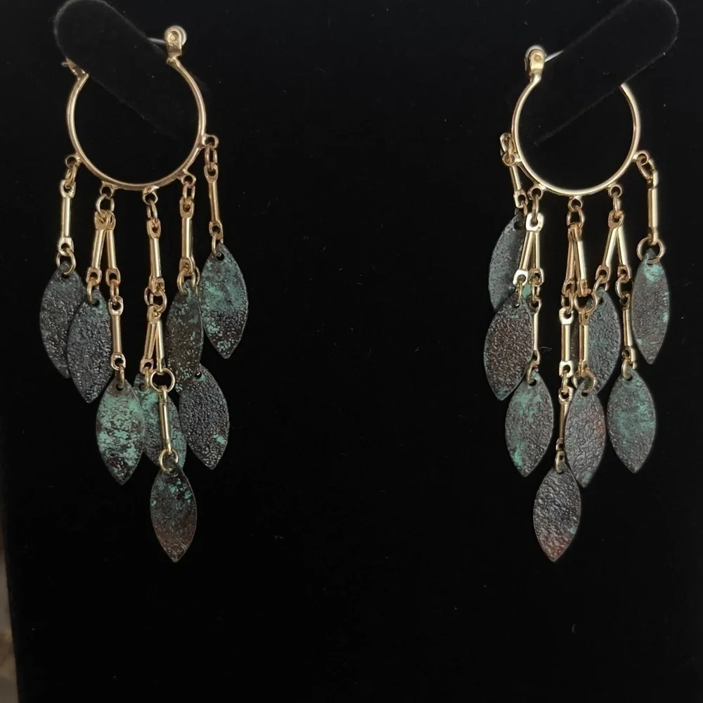 Tassel gold tone chandelier earrings